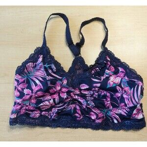 Torrid 0 Island Floral Unlined Microfiber Lace Trim Printed Racerback Bralette